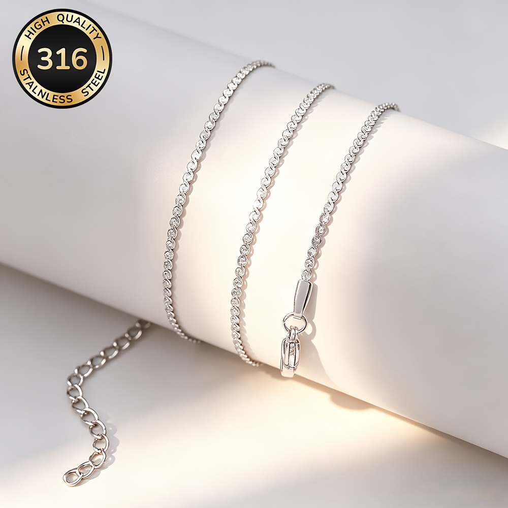 8pcs Stainless Steel Classic Flat S Chain Necklace Set, Durable Gift